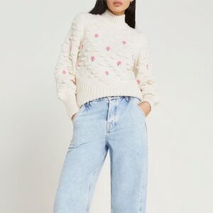 🎆River Island Flower Embroidered PomPom Sweater Blogger Fav